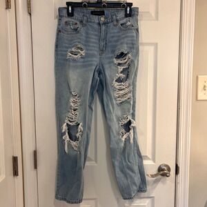 Aeropostale Womens Light Wash Distressed High Waisted Mom Jeans Size 4 Blue